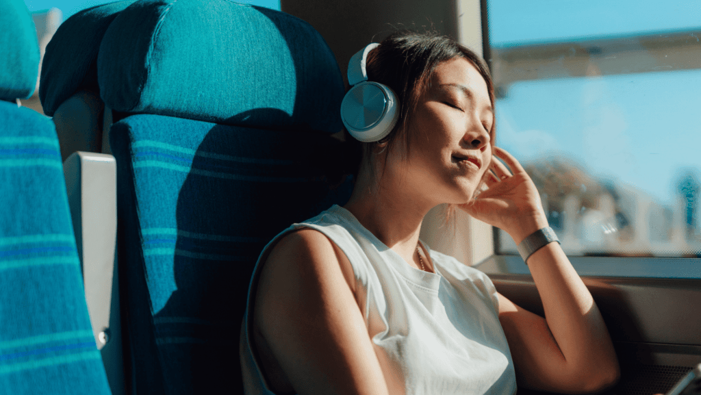 asian girl sleeping in a train